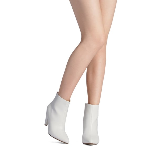 Low Heel Pointed Toe Ankle Booties - WHITE PU - 2